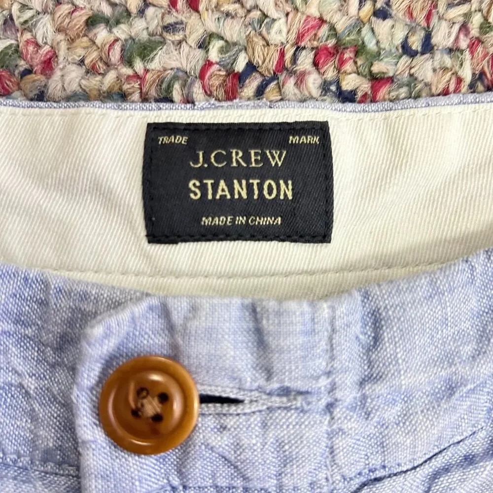 J. Crew Baird McNutt Men's Stanton Blue Linen Flat Front Shorts Size 35